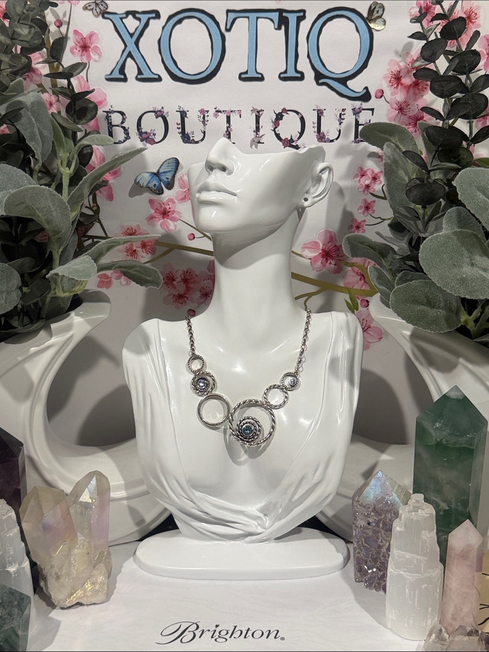 🆕🌛RARE BRIGHTON VTG SLVR SWAROVSKI CRYSTAL HALO Necklace!